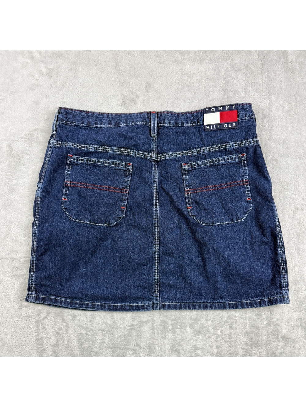VTG Tommy Hilfiger Denim Skirt Womens 13 Jeans Flag Logo Worker Y2K Canada Made